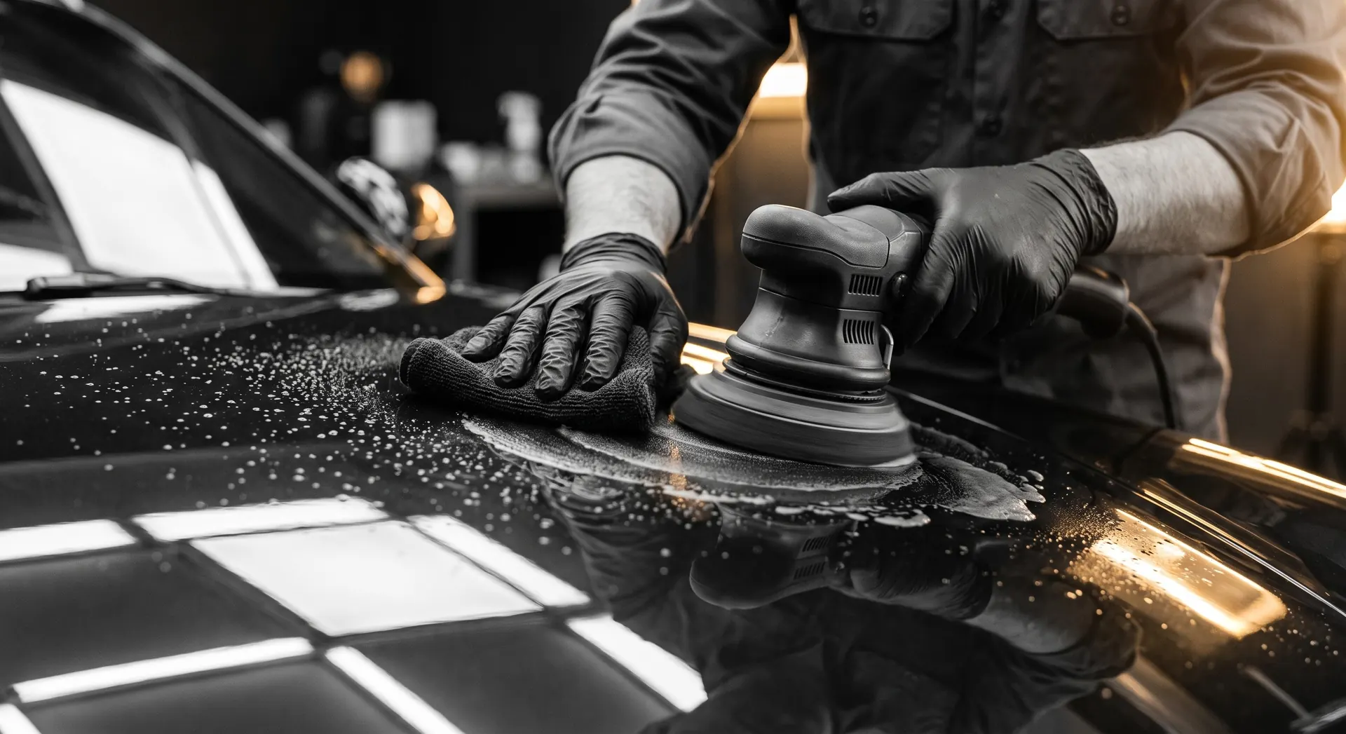 Polissage et protection céramique d'une carrosserie noire au studio Azur Detailing